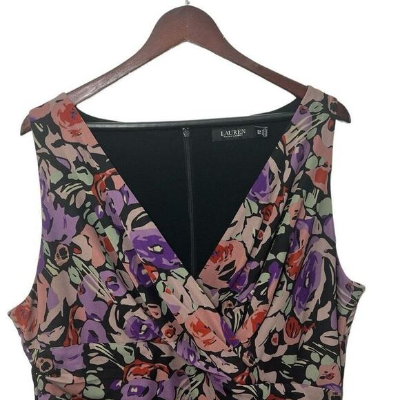 Lauren Ralph Lauren Womens Dress Black Label Surplice Fit Flare 16 Purple Floral - Picture 1 of 10